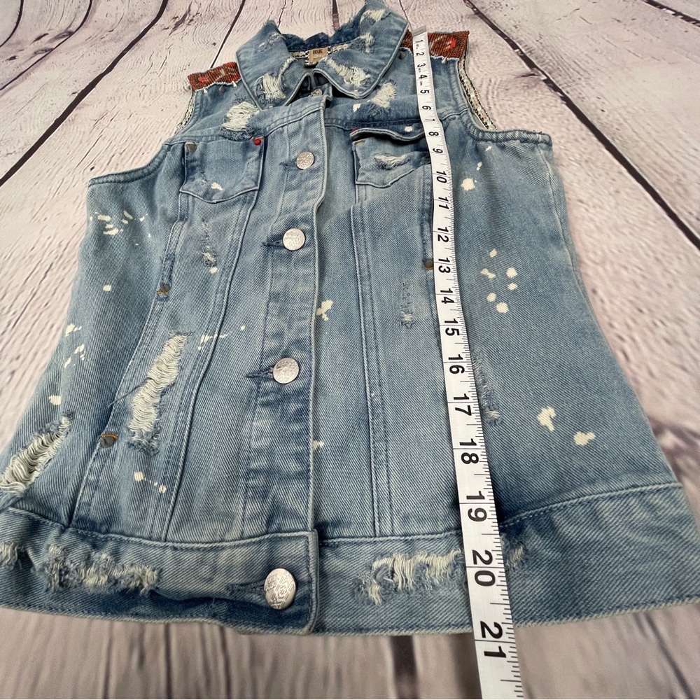 BERSHKA denim distressed vest with spikes beading, size S - Picture 14 of 16